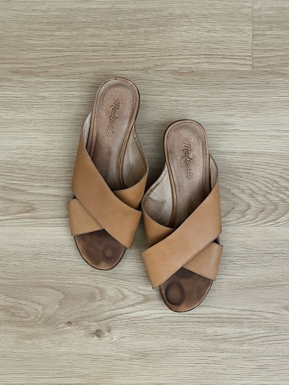 Madewell Women’s Tan Leather Crisscross Slide Sandals